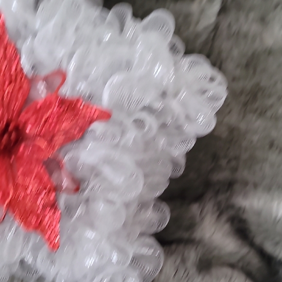 Festive White Mesh Star with Red Glitter Poinsettia - Picture 6 of 11